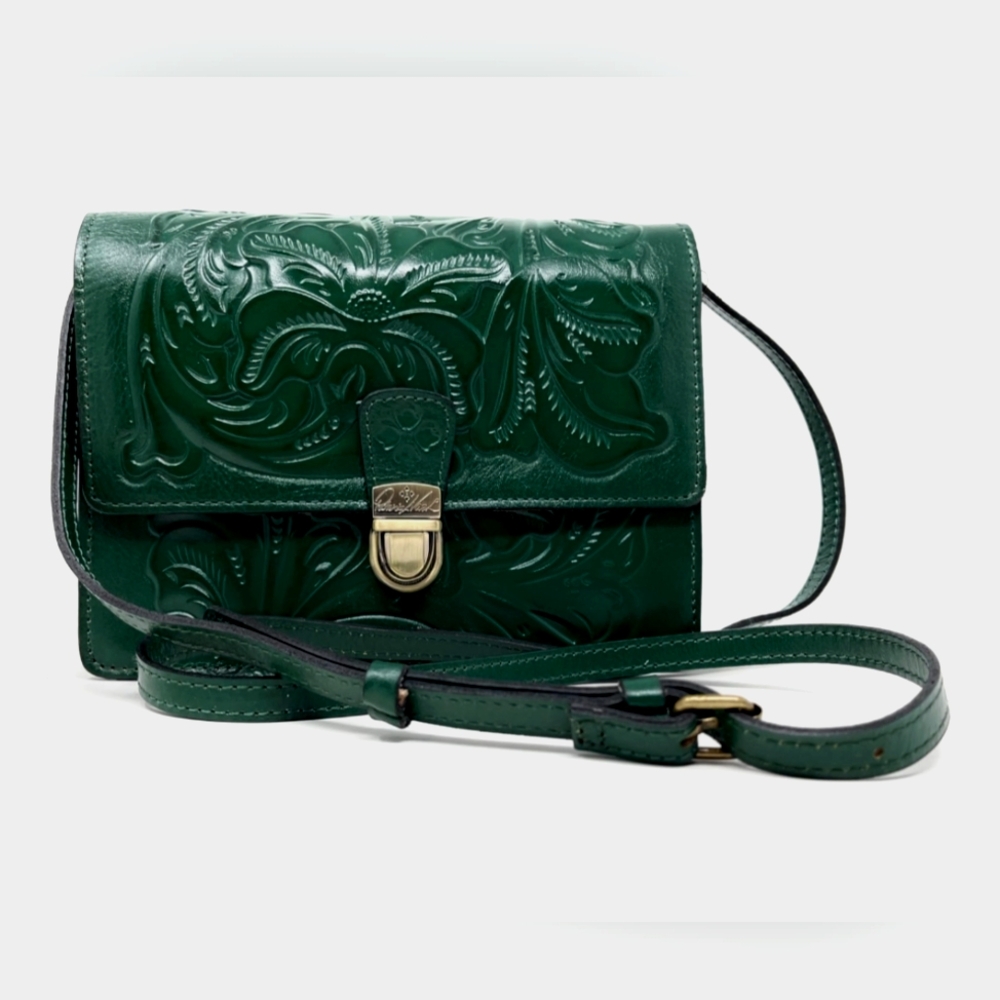 Patricia Nash Laurentina Tooled Leather Crossbody Soft Green